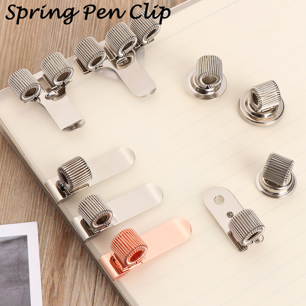 Stationery Portable Metal Pen Clips Notebook Elastic Loop Spring Pen Holder