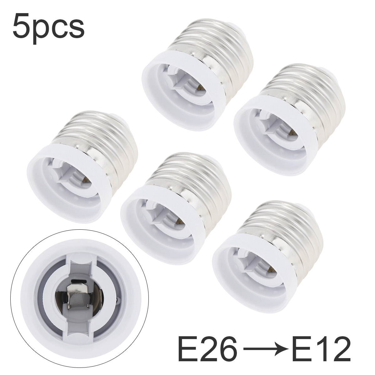 E26 to Candelabra E12 Screw Reducer 5Pack Medium Base Light Bulb