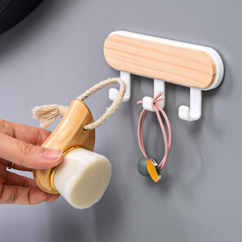 Móc Đầu Tròn Gắn Tường Tự Dính Đa Năng Móc Không Để Lại Dấu Vết Bằng Gỗ Không Đục Lỗ Phụ Kiện Cửa Phòng Tắm Nhà Bếp Chống Nước