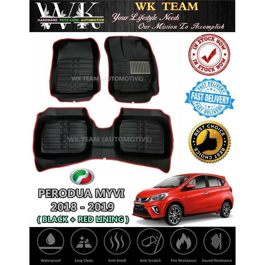 Perodua Myvi 2018 2019 5d Car Carpet Floor Mat Black Red Stitching Lining Lazada