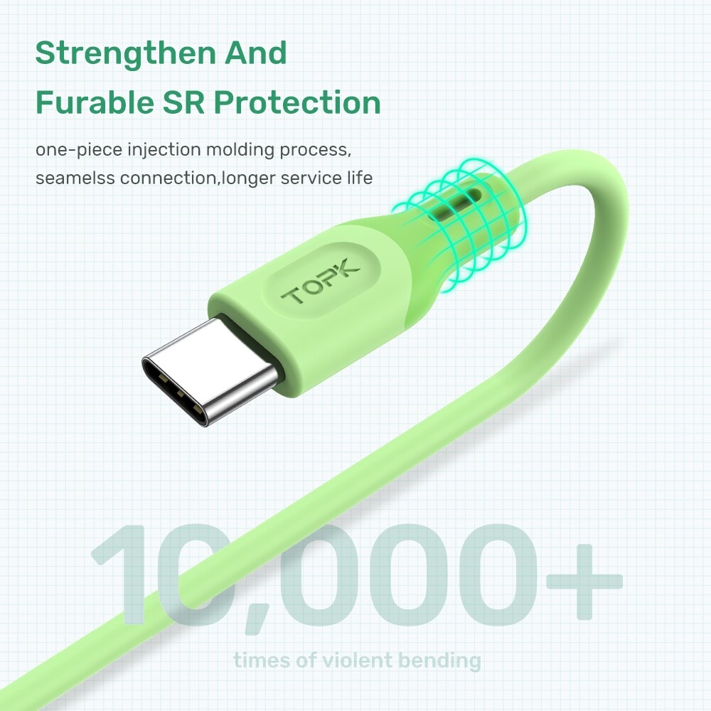 [ELEGANT] TOPK AN84 Micro USB Type C Cable for XiaoMi redmi note 9 3A Fast Charging Liquid Silicone Mobile Phone Data Cable for Samsung