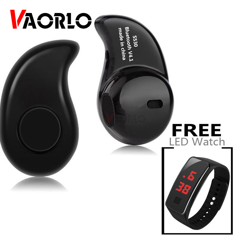 【High Quality】VAORLO Original S530 Mini Bluetooth Headset Wireless Music Bass Earphones With Free LED watch