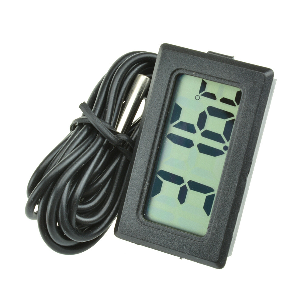 FocusAi TPM-10 Embedded Digital Display Thermometer with 2M Wire and LR44 Battery Black Rectangular Thermometer Hygrometer Aquarium Temperature Humidity Meter