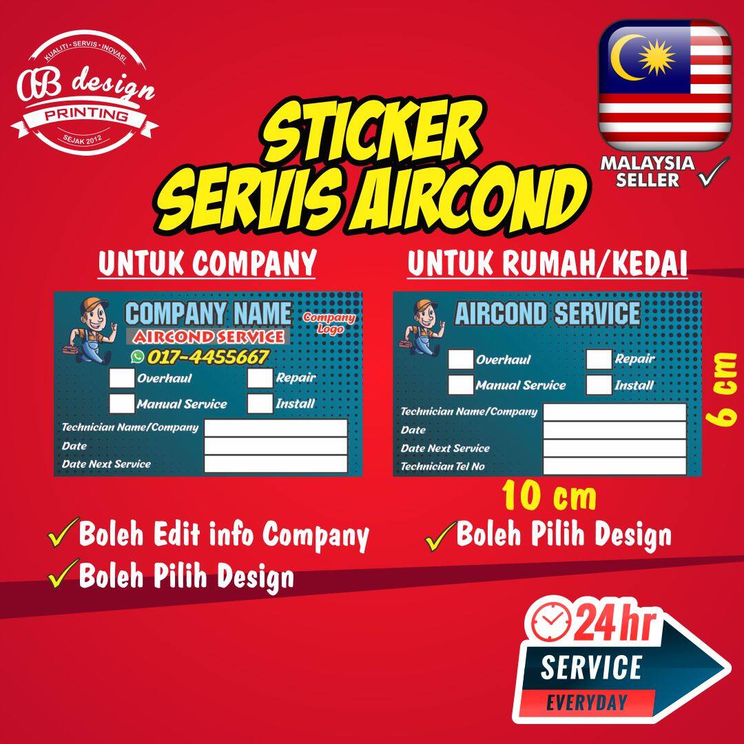 15pcs Sticker label Servis Aircond Label Servis Penghawa Dingin