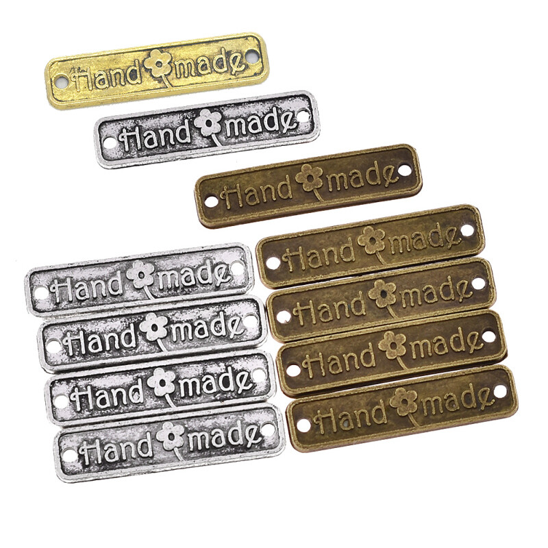gvb7 50/100pcs Vintage Metal Labels Hand Made Tags Letters DIY Quilting Accessories Sewing Supplies Clothing Decorations Bags