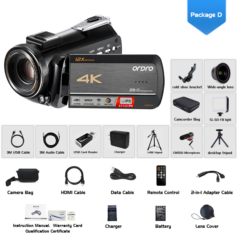 Best Camcorder For Live Streaming ORDRO AC5 4K 12x Optical Zoom Video Camera - Perfect Camcorder for Live