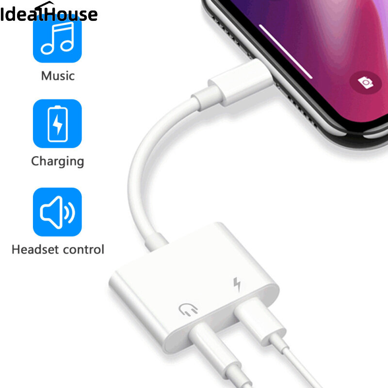 IDealHouse【ready stock】Mobile Audio Adapter 3.5mm Jack Headset Charging Connector Adapter Cable For Iphone