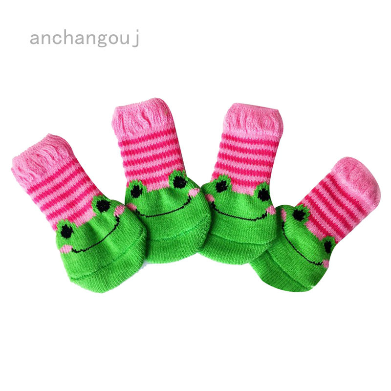 Baonacai642 4 Chiếc/Bộ Tất Dệt Kim Ấm Áp Cho Thú Cưng Mùa Đông, Bốt Hoạt Hình Chống Trượt Cho Cún Con Tất Bảo Vệ Chân Trong Nhà Cho Chó Mèo An Toàn