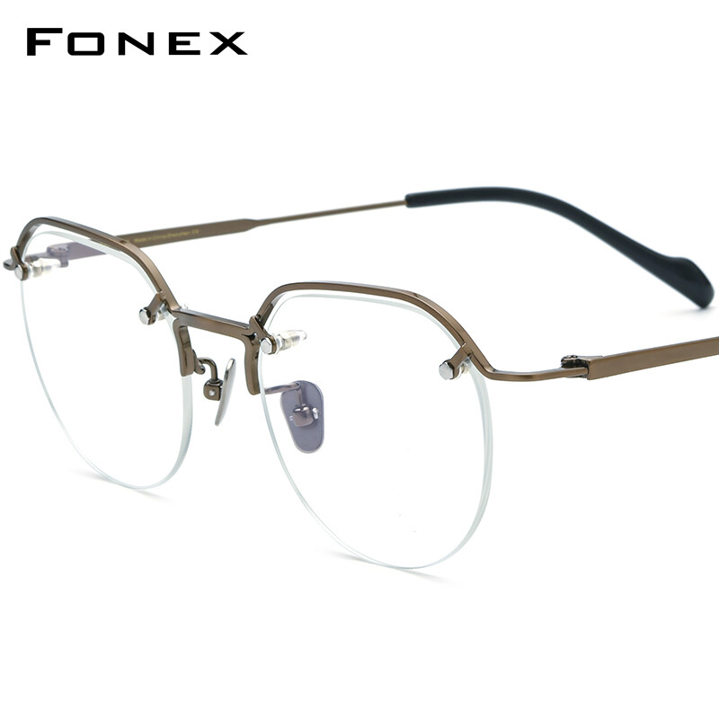 FONEX Titanium Glasses Frame Men New Semi Rimless Square Eyeglasses Square Optical Frame Eyewear BYY0041