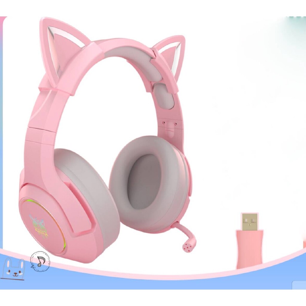 pink cat ear headset with mic