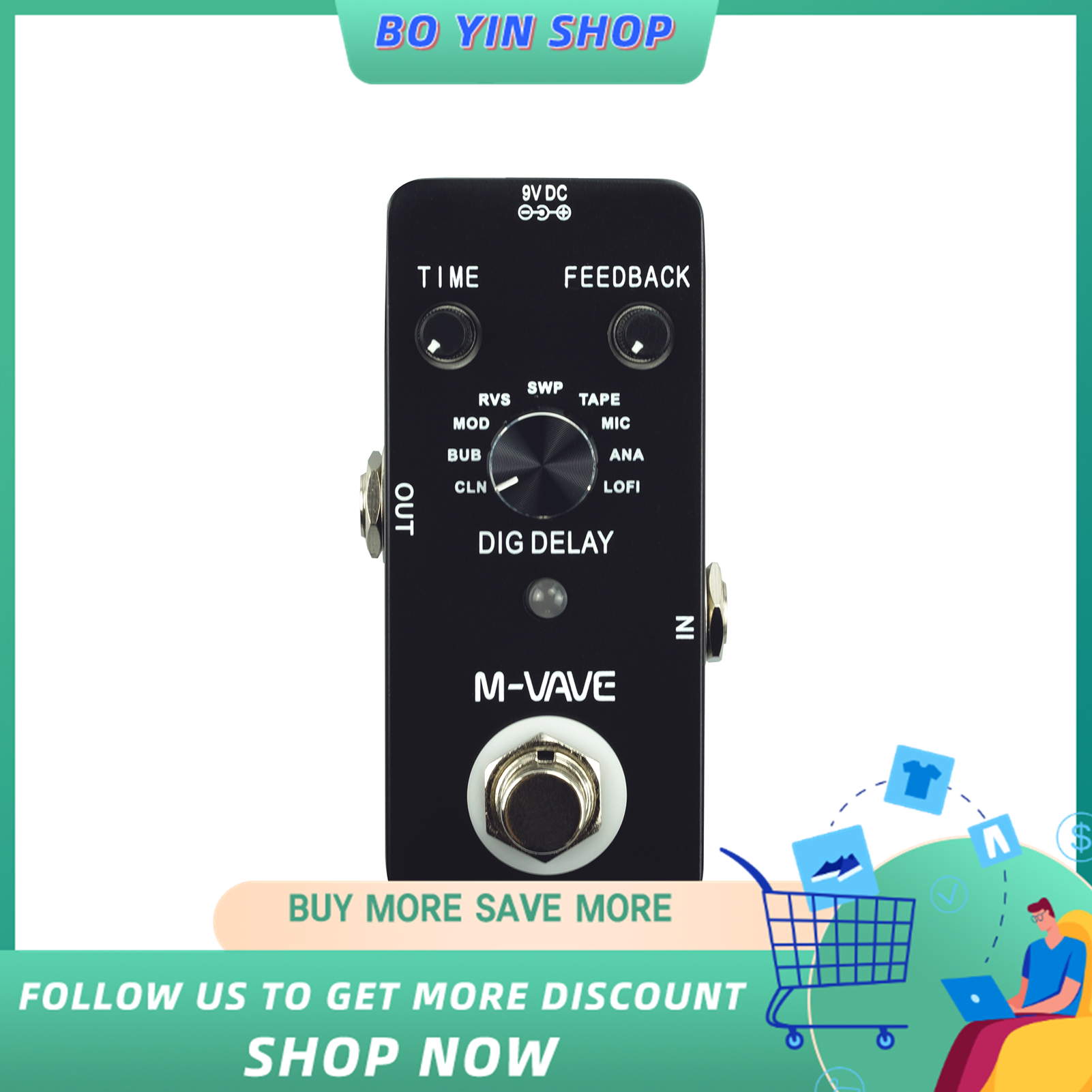 M-vave dig delay digital delay guitar effect pedal with 9 delay effects true bypass full metal shell