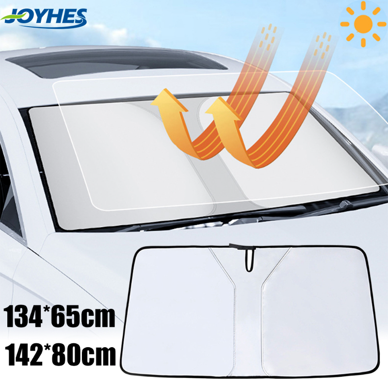 142*80cm Car Front Windshield Sun Shade Covers UV Protector Summer Cooling Folding Car Interior Heat Insulation Sun Visors Covers Car Accessories
