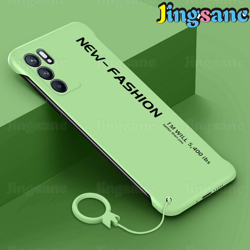Jingsanc For OPPO Reno6 5G Phone Case [Free Lanyard] Luxury Matte Borderless Ultra-Thin Plastic Cover Shockproof Protective Back Casing For OPPO Reno 6 5G