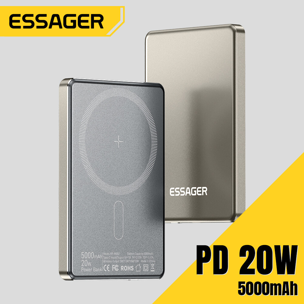 Essager PD20W 5000mAh USB C Type C Wireless Charging For Mobile Phone iphone Samsung Huawei Xiaomi Fast Charge Power Bank