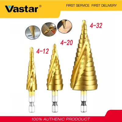 Vastar 3pcs HSS Steel Spiral Step Cone Drill Titanium Bit 4-12/20/32mm