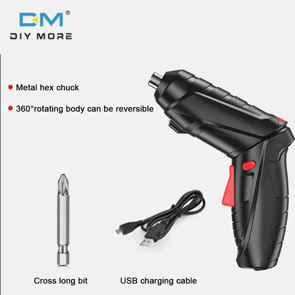 [100% Original] diymore Electric Keyless Screwdriver Keyless Collet Charging Adjustable 90° & 180° Angle Electric Screwdriver 3.6V USB Charging Cordless Rechargeable Hand Cordless Utility Drill Power Supply Power Tools