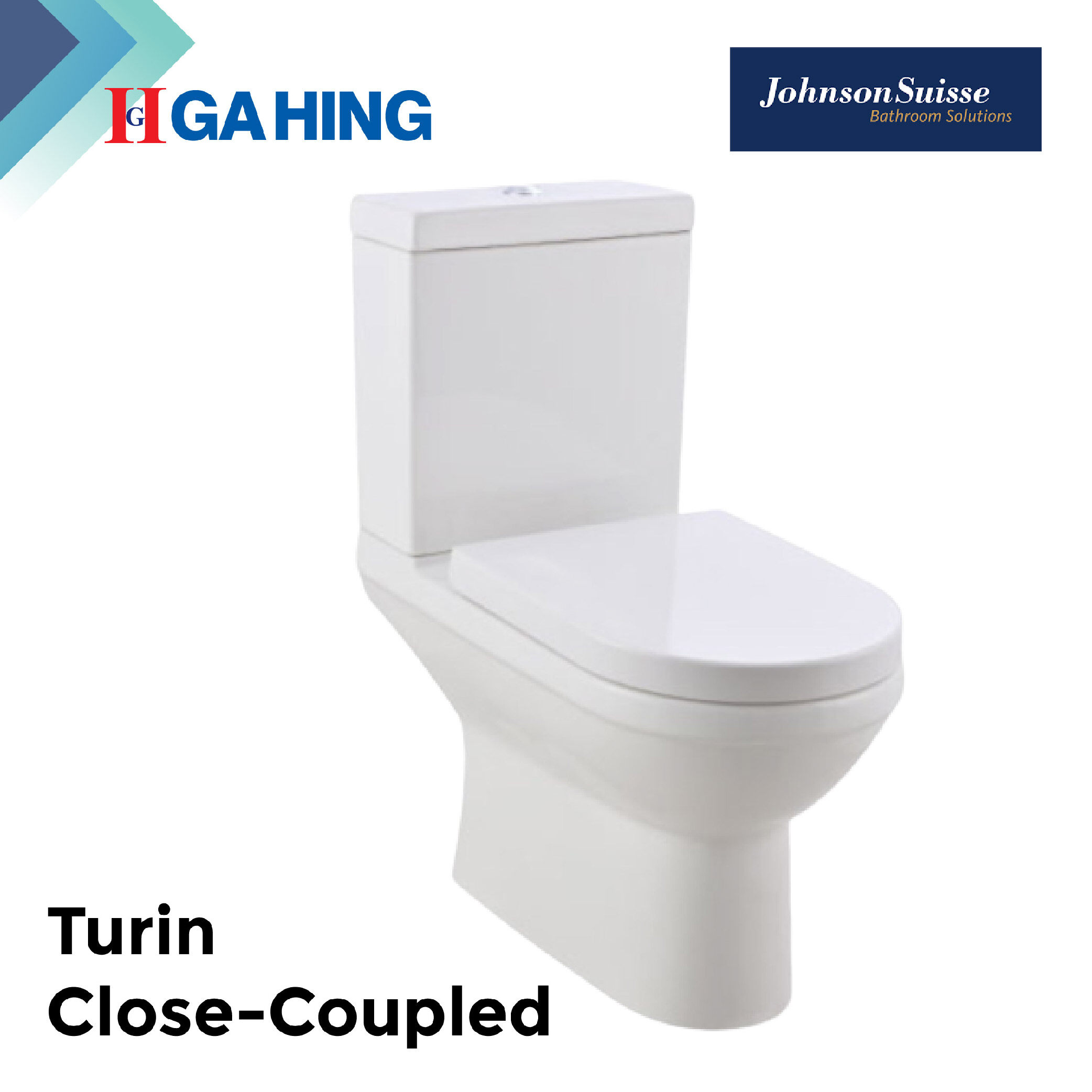 Johnson Suisse Turin Close Coupled Toilet Bowl Water Closet Set Strap (UF seat Cover) BO 200mm