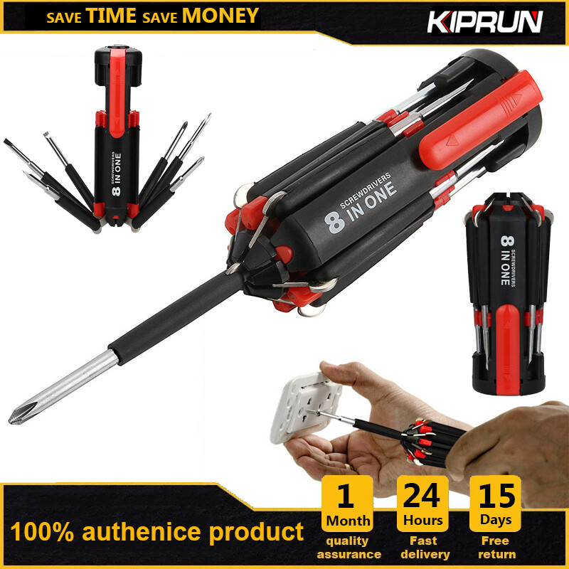 KIPRUN 8 In 1 Screwdriver Set with LED Light Tool Set Folding Screwdriver Bits Multitool Household Repair Tool