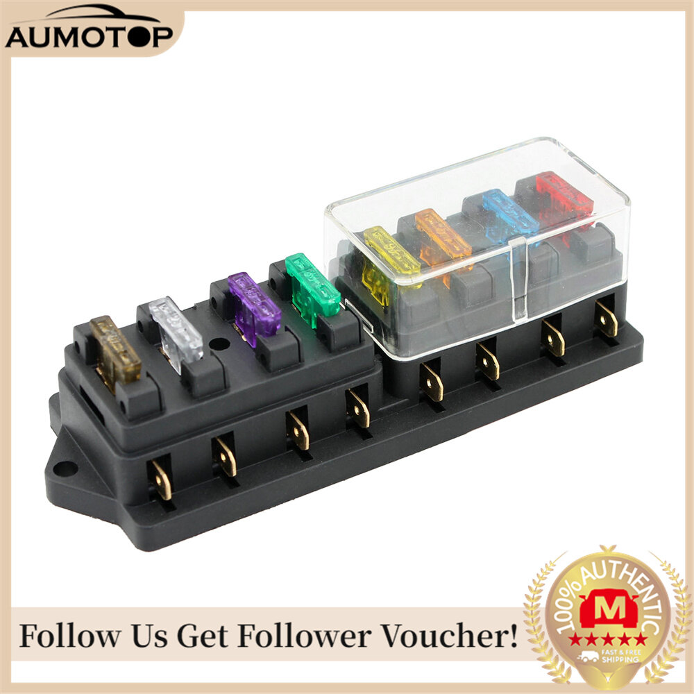 8 Way Fuse Box Holder Fuse Block with 8 Standard Fuses for Car Truck Boat Vehicle 12V/24V/32V