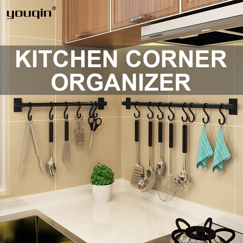 youqin Kitchen Hanging Rack with Hooks Wall Mounted Holder Space