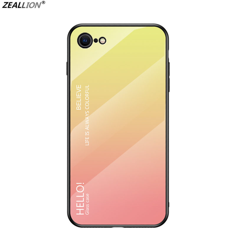 Zeallion for [Apple iPhone SE 2020] Gradient Tempered Glass Back Cover Protective Phone Case