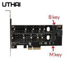 Uthai T15 PCIe để M.2 NVMe SSD NGFF Cạc mạng 110mm M Key cộng với B Key bo mạch mở rộng kép PCI-E x4 x8 X16 phù hợp với 2 mSATA SSD