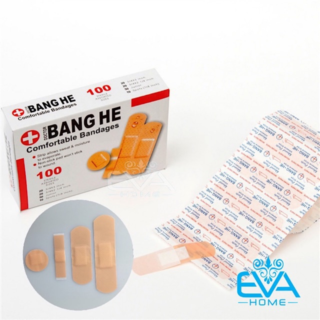 Hộp 100 miếng băng keo cá nhân dán vết thương 4 size tiện lợi comfortable bandages