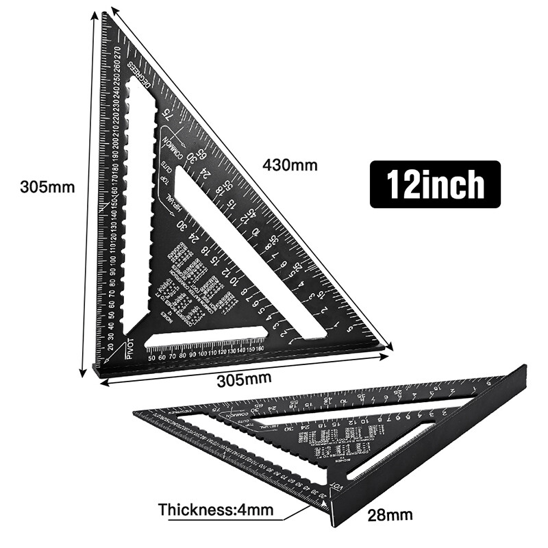 KIPRUN Thước Tam Giác Hợp Kim Nhôm 12 Inch Thước Đo Góc Thước Đo Vuông Hệ Mét Tốc Độ Để Xây Dựng Khung Gỗ Dụng Cụ Làm Đồ Gỗ