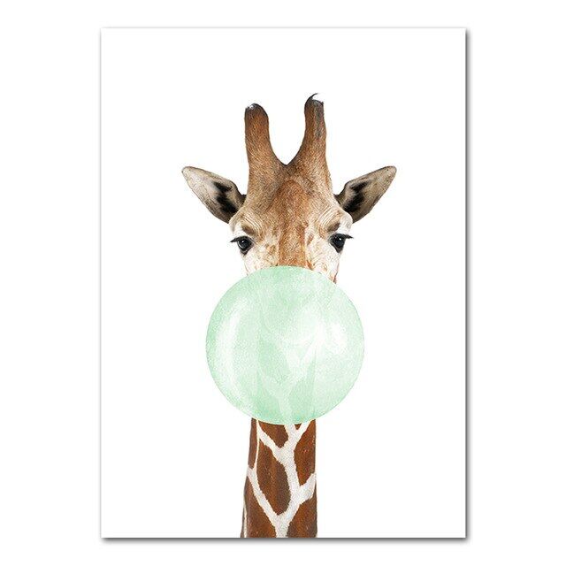 Baby Giraffe Zebra Elephant Colorful Bubble Gum Nursery Posters And Prints Animal Canvas Painting Wall Art Kids Bedroom Picture Lazada Singapore