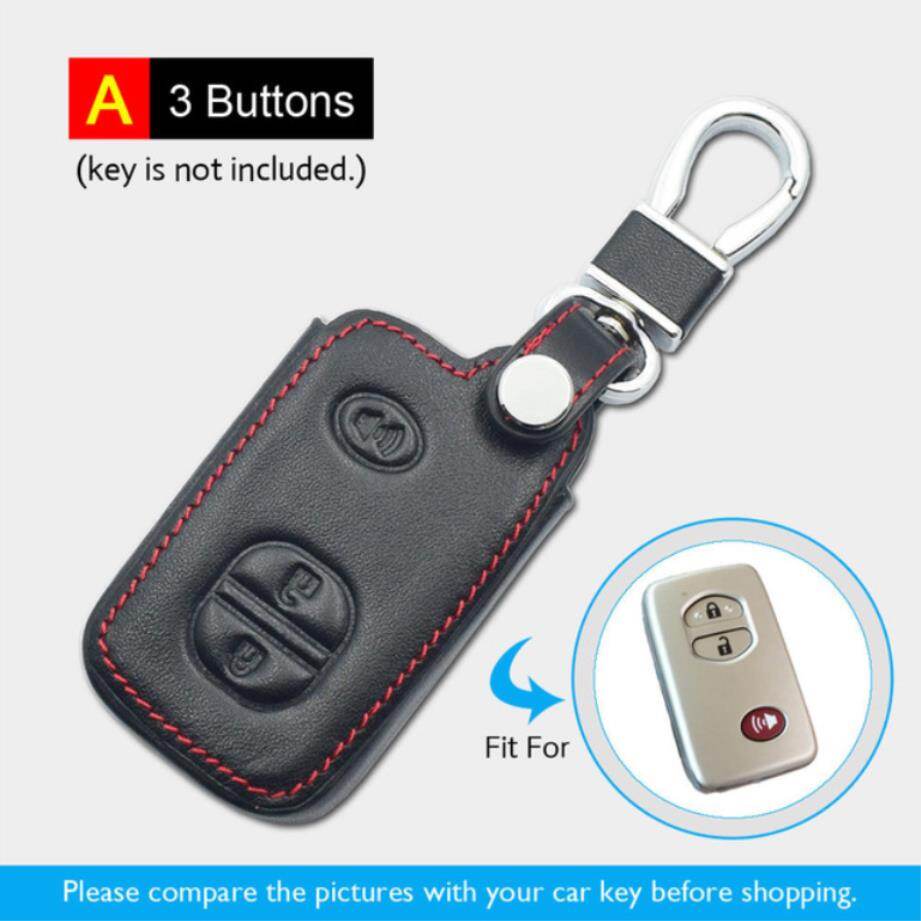 (borongwell) Leather Car Key Case For Toyota Land Cruiser 5700 Prius Auto Keychain Bag 3 Buttons Smart Keyless Remote Fob Protector Cover