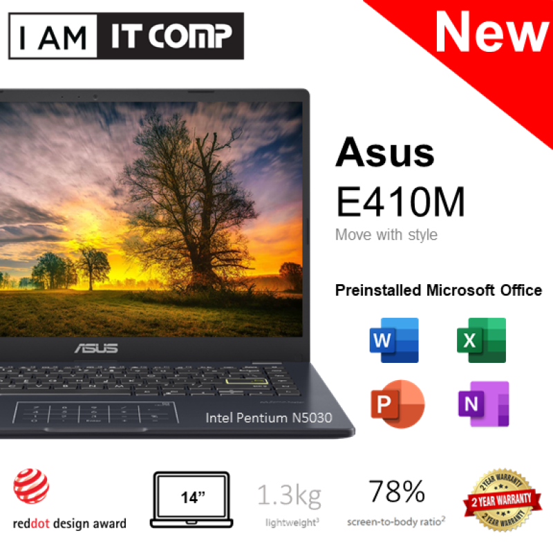 ASUS E410M E410M-ABV016TS / E410M-AEK664TS / E410M-AEK966TS 14 Laptop (Celeron N4020 & Pentium N5030/4GB/256GB/W10) FOC Wireless Mouse/ MS Office Malaysia