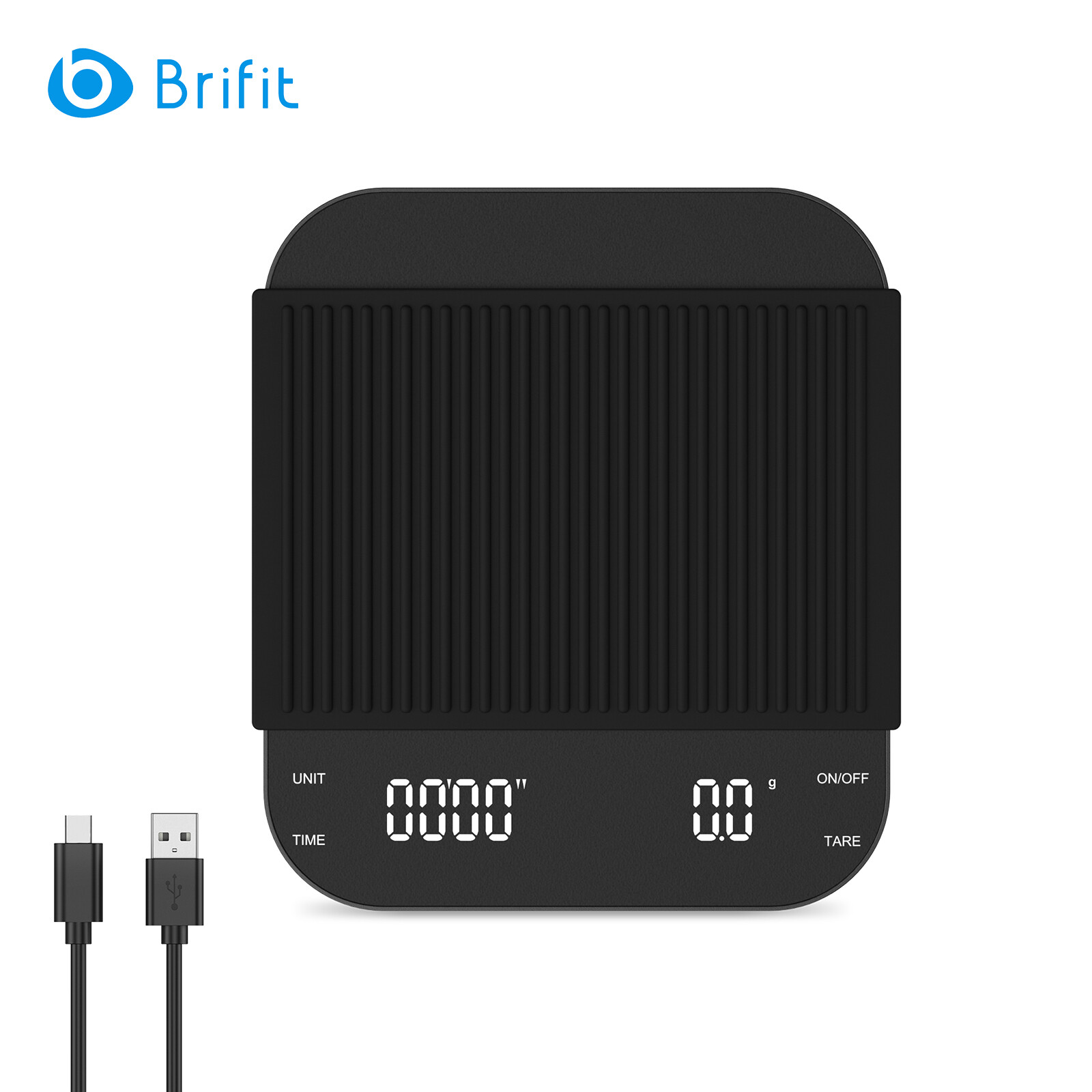 Brifit 3kg/0.1g Coffee Scale, High -Precision Electronic Coffee Scale, Built -In Recharging Battery, Timing Function, Waterproof, Peeling Function, Low Power Reminder, With Back-Lit LCD Display