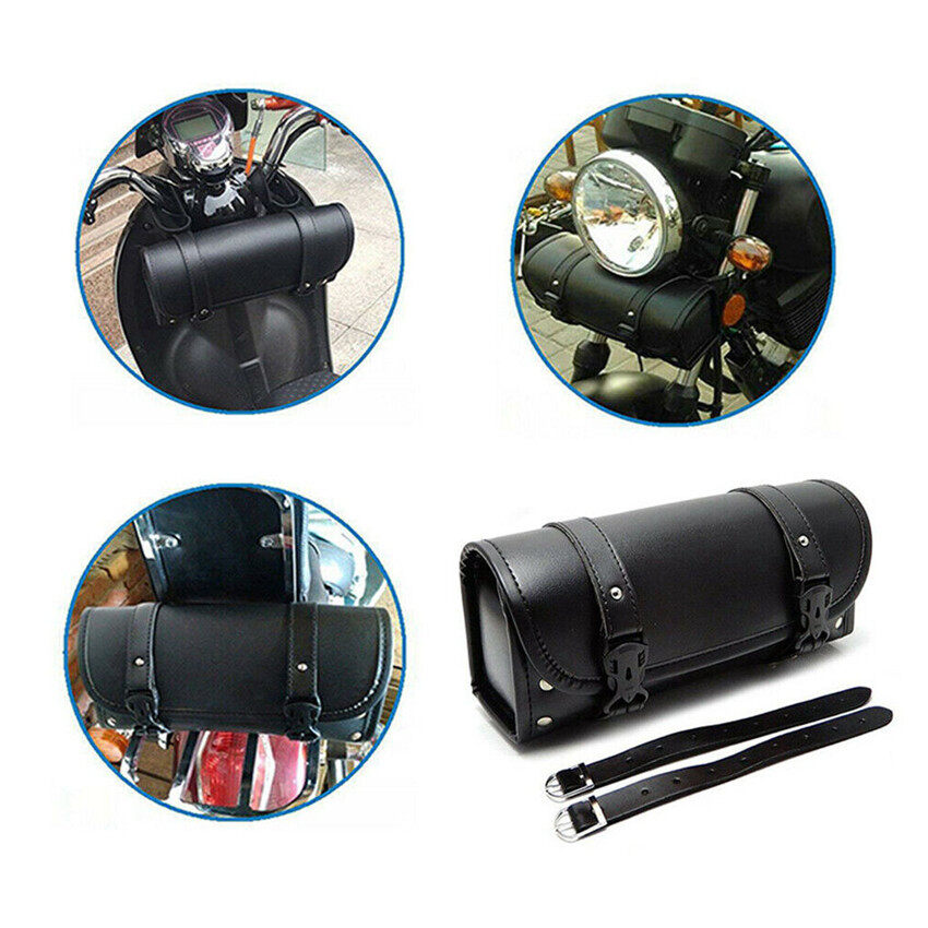 MA Universal Leather Motorcycle Tool Bag Handlebar Saddlebag Side Roll Barrel Pouch