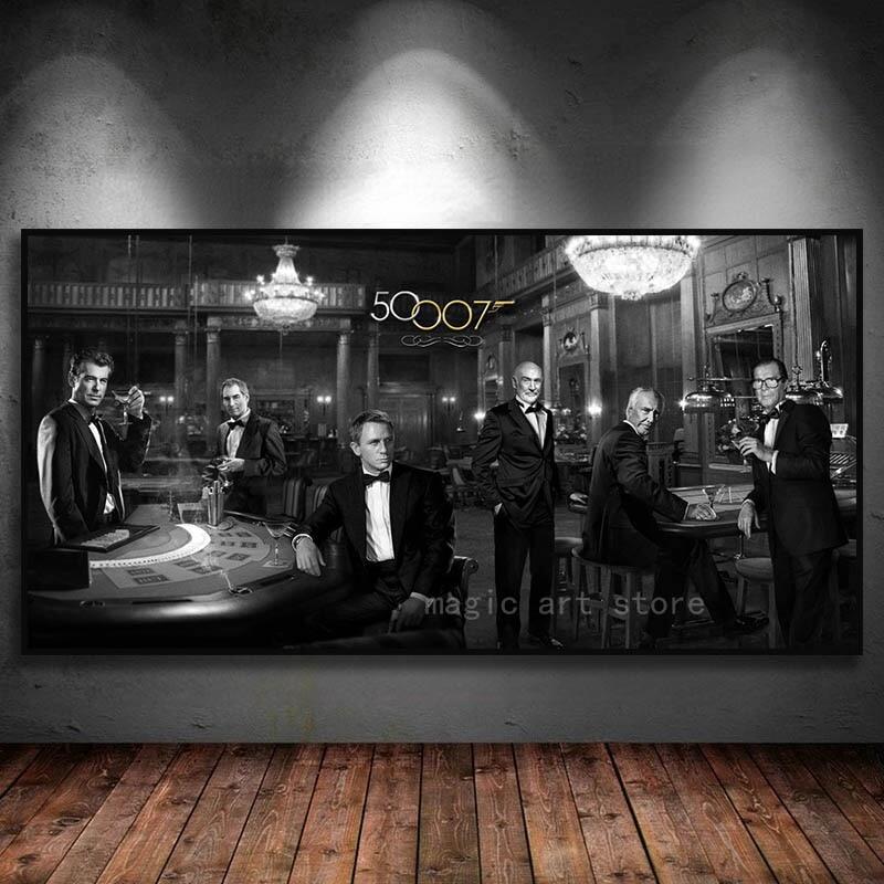 High Quality HD Custom Art Home Office Mural Canvas James Bonds 007 Movie Main Character Party, Casino,drinking Art Poster Canvas Painting Wall Print