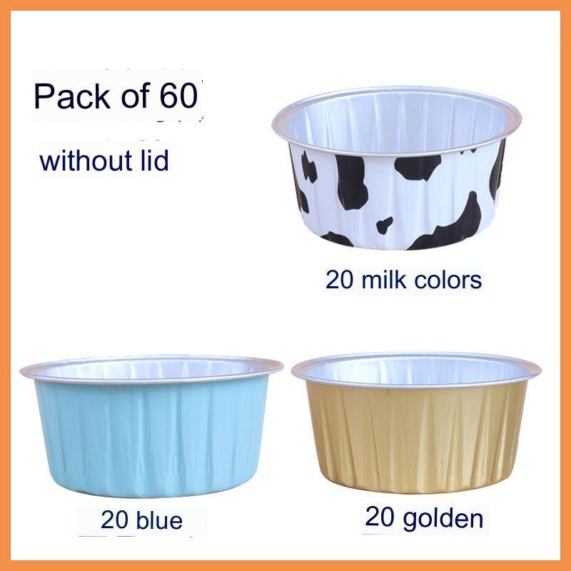XINLANYASHE Foil cups, foil trays, baking foils, foil baking cups, 1 pack contains 60 pieces, cupcake cups, muffins, aluminum cups Cupcake cups, cupcake cups, muffin cups, paper cups, round foil trays with lids, foil trays with lids, large foil trays, alu