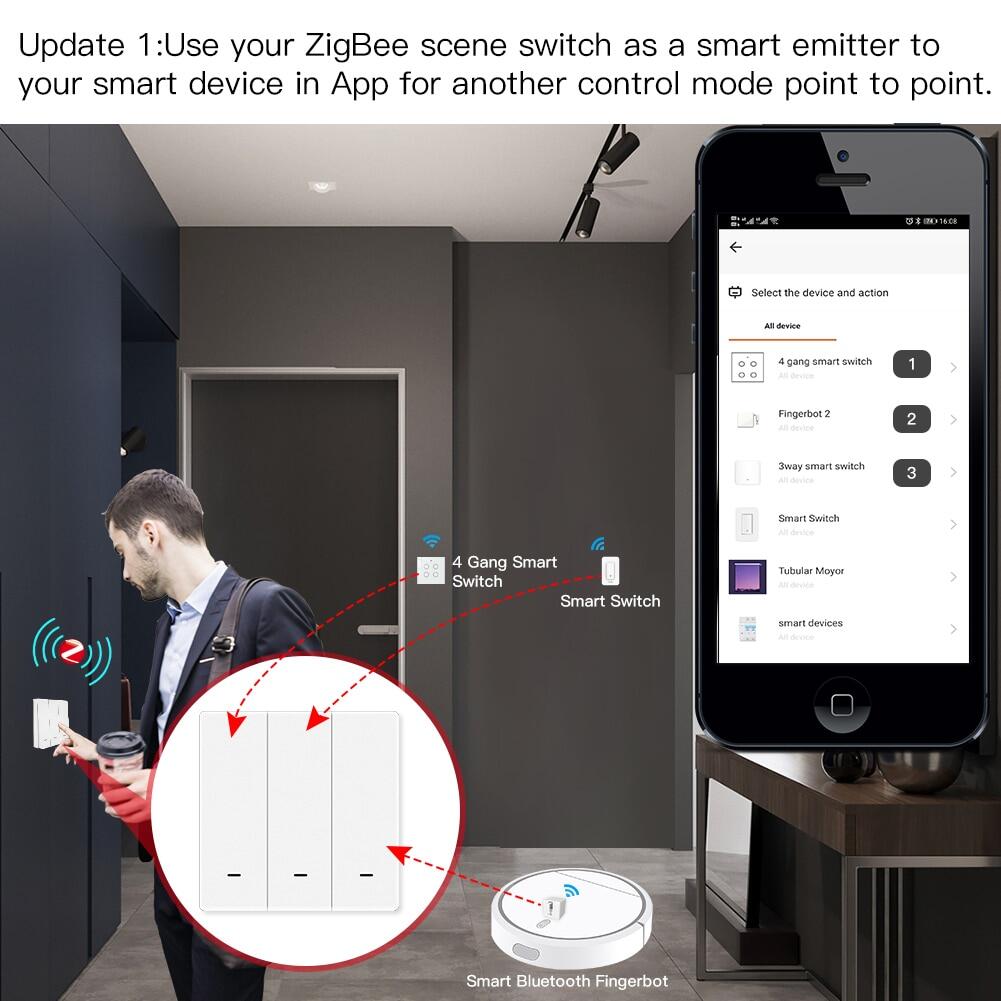 MOES Tuya Zigbee Wireless 9 Scene Switch Push Button Battery Powered Transmitter Smart Life App Automation 1/2/3 Gang