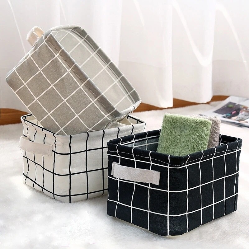 Foldable Storage Box Dormitory Sundries Storage Box Household Cotton Linen Fabric Desktop Storage Basket Cosmetic Organizer