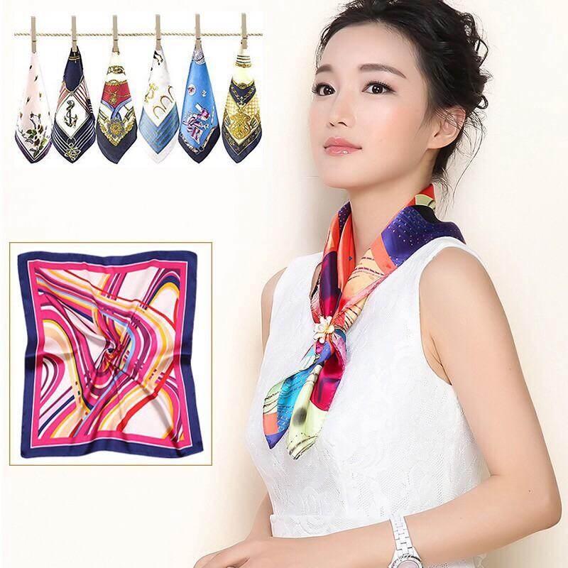 【PrettySet】Smooth Soft Silk Scarf Soft  Small Vintage Decorative Head Scarf Multicolor Stripe Print Kerchief Head Neck Hair Tie Band Neck Wrap #47