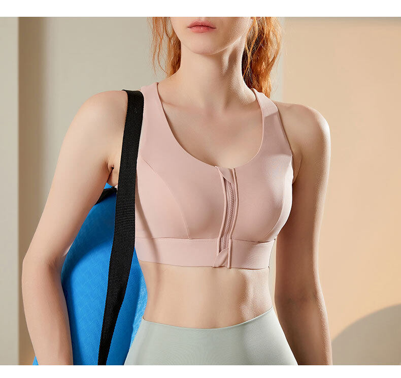 SUPERFLOWER Women's High Support Sports Bra with Front Zipper and Fixed Chest Pads for Running Yoga Fiess_voghion.com