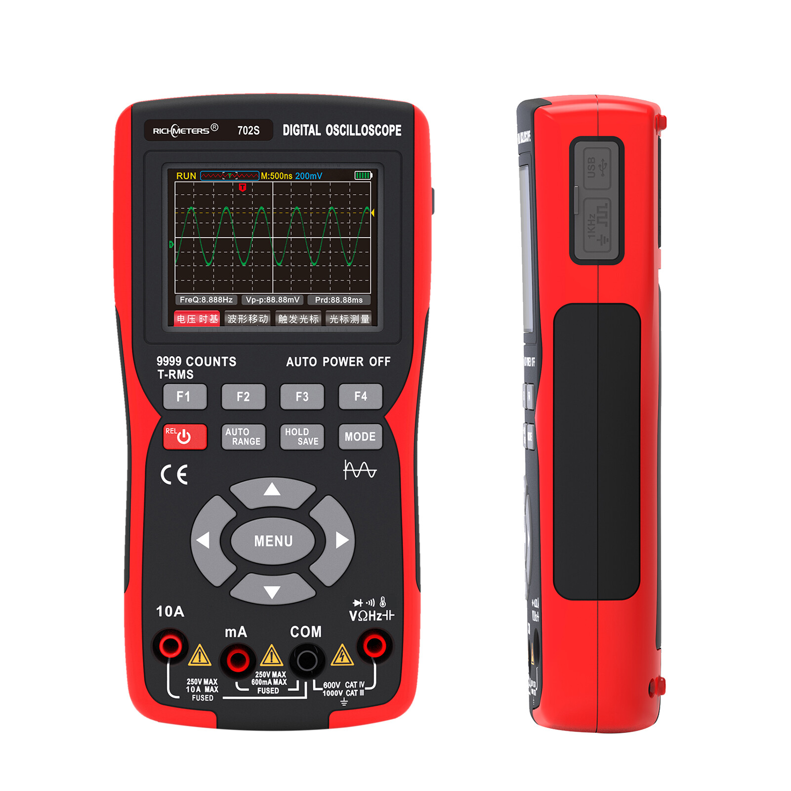 SMART SENSOR Oscilloscope Đồng hồ vạn năng cầm tay LCD đa năng kế kỹ thuật số & oscillometer 2-in-1 Đồng hồ vạn năng máy đo phạm vi 9999 đếm 10MHz 48msa/S đơn kênh đo AC/DC điện áp và hiện tại Kháng Điện dung tần số