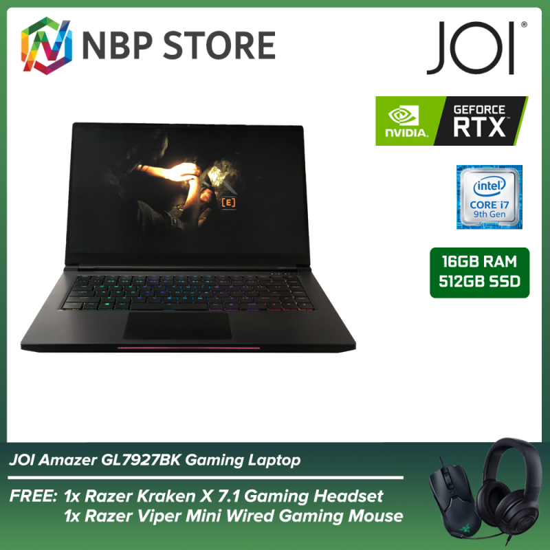 JOI Amazer GL7927BK 15.6 FHD 144Hz Gaming Laptop Black ( i7-9750H, 16GB, 512GB SSD, RTX2070 Max-Q 8GB, W10P ) Malaysia
