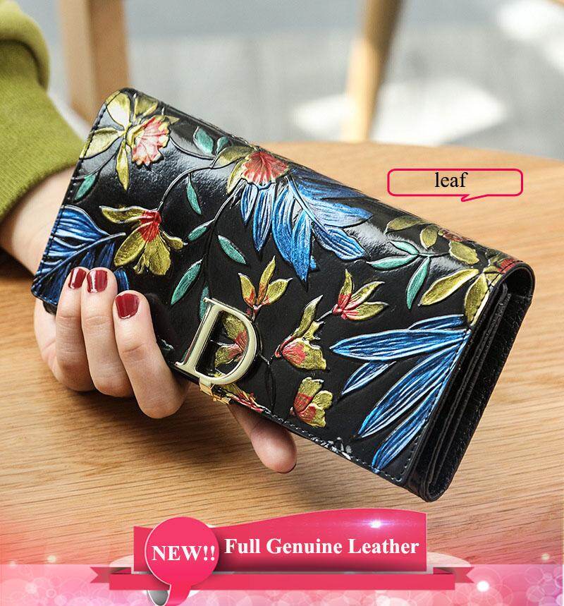 Genuine Leather Women Wallet Long Card Holder Female Coin Purse   Rose Painting Genuine Leather Women Flower Wallet Long Hasp Female Clutch Brand Carteras Purse Wallet Women Phone Coin Bay Lady Cell Phone Money Bag