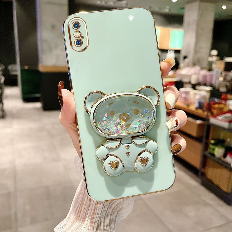 Ybd 2023 new case for compatible for iphone x xs iphone xs max iphone xr case new design starry sky stand bracket bear plating fashion soft phone case