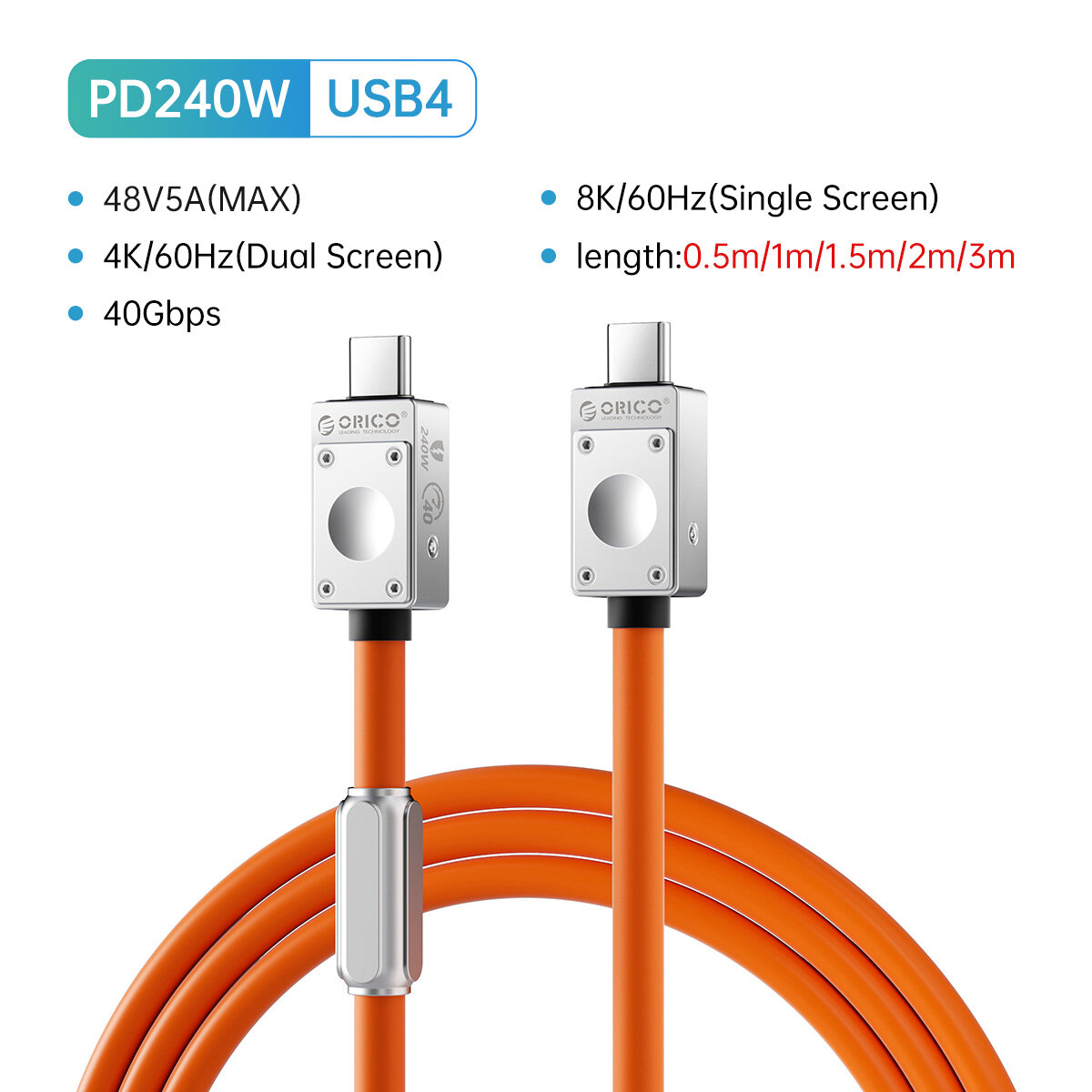 Orico usb4 cable 240w silicone pd usb c cable data line fast charging cord thunderbolt 3 8k for tablet laptop samsung macbook