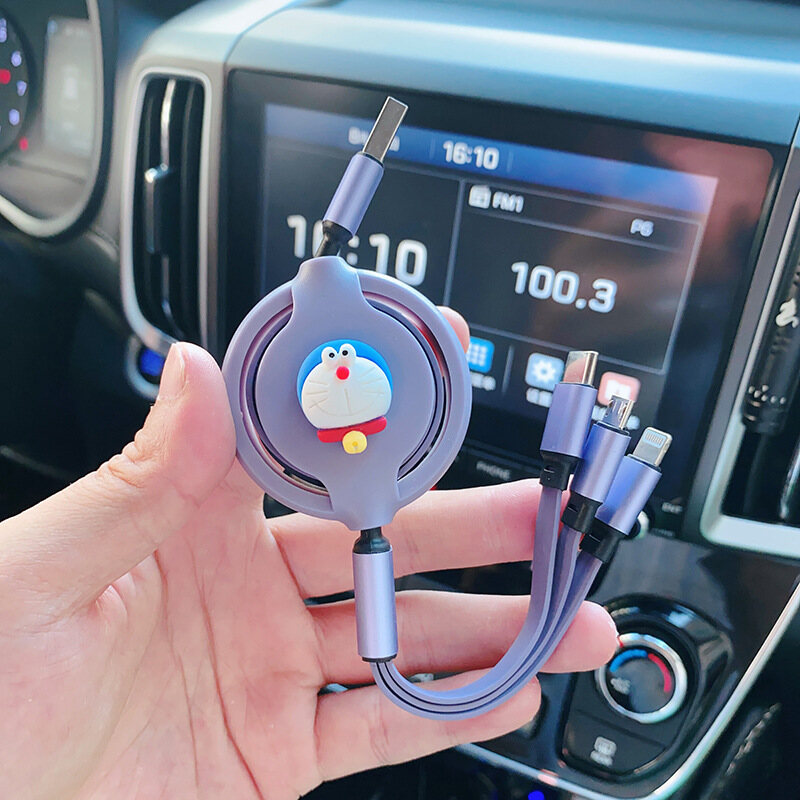 Multi-function Car Fast Charging Type-c Micro Apple Retractable Car Data Cable Charging Cable 1.2M Data Cable Three-in-one Charger