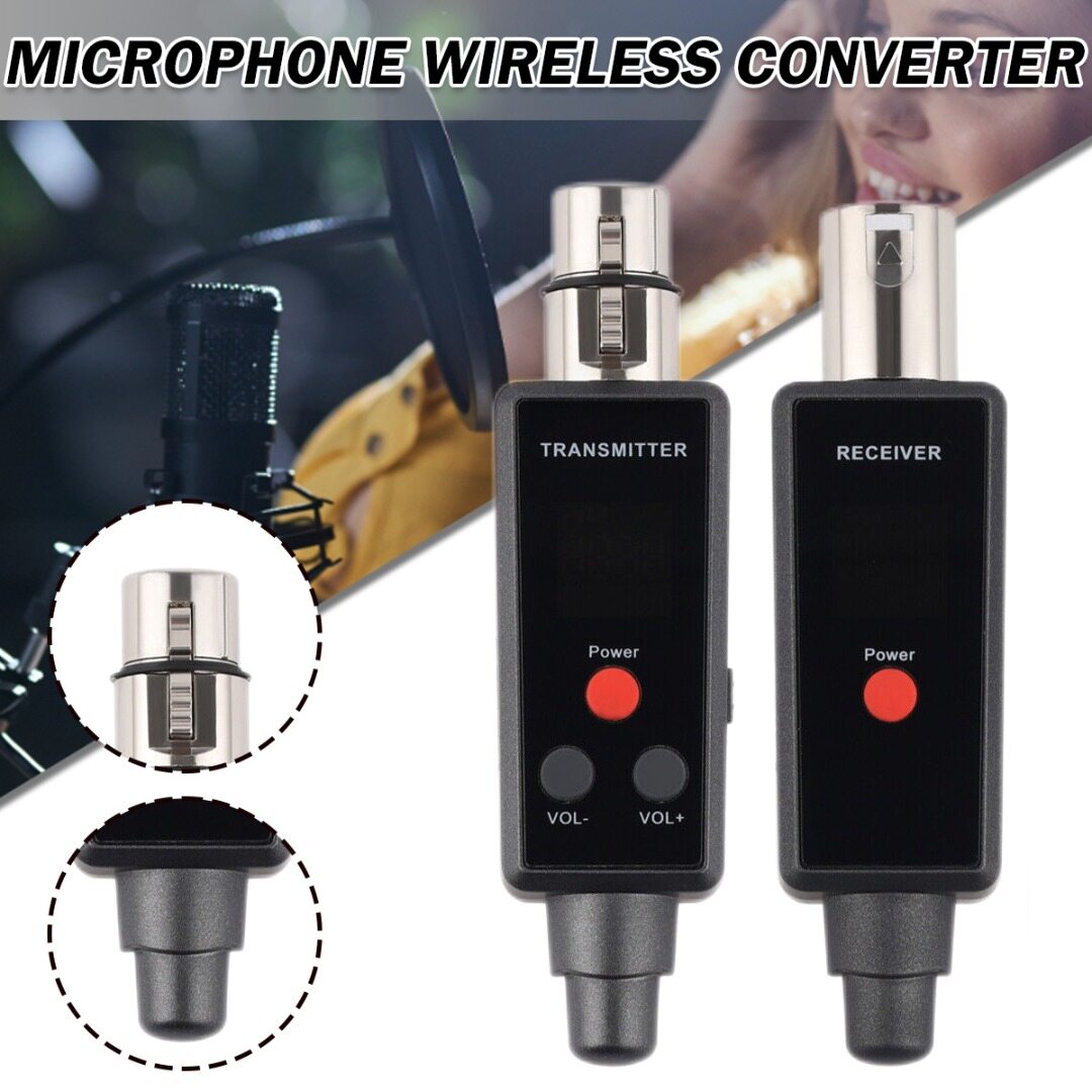 Cálido Speaker Microphone Wireless XLR Transmitter Receiver Rechargeable Adapter Built-in Double Antenna Compatible For Moving Coil Microphone /Mixer/Power Amplifier Speaker/ All microphones Except Capacitive Microphone Transmitter Switch 5V Power Supply