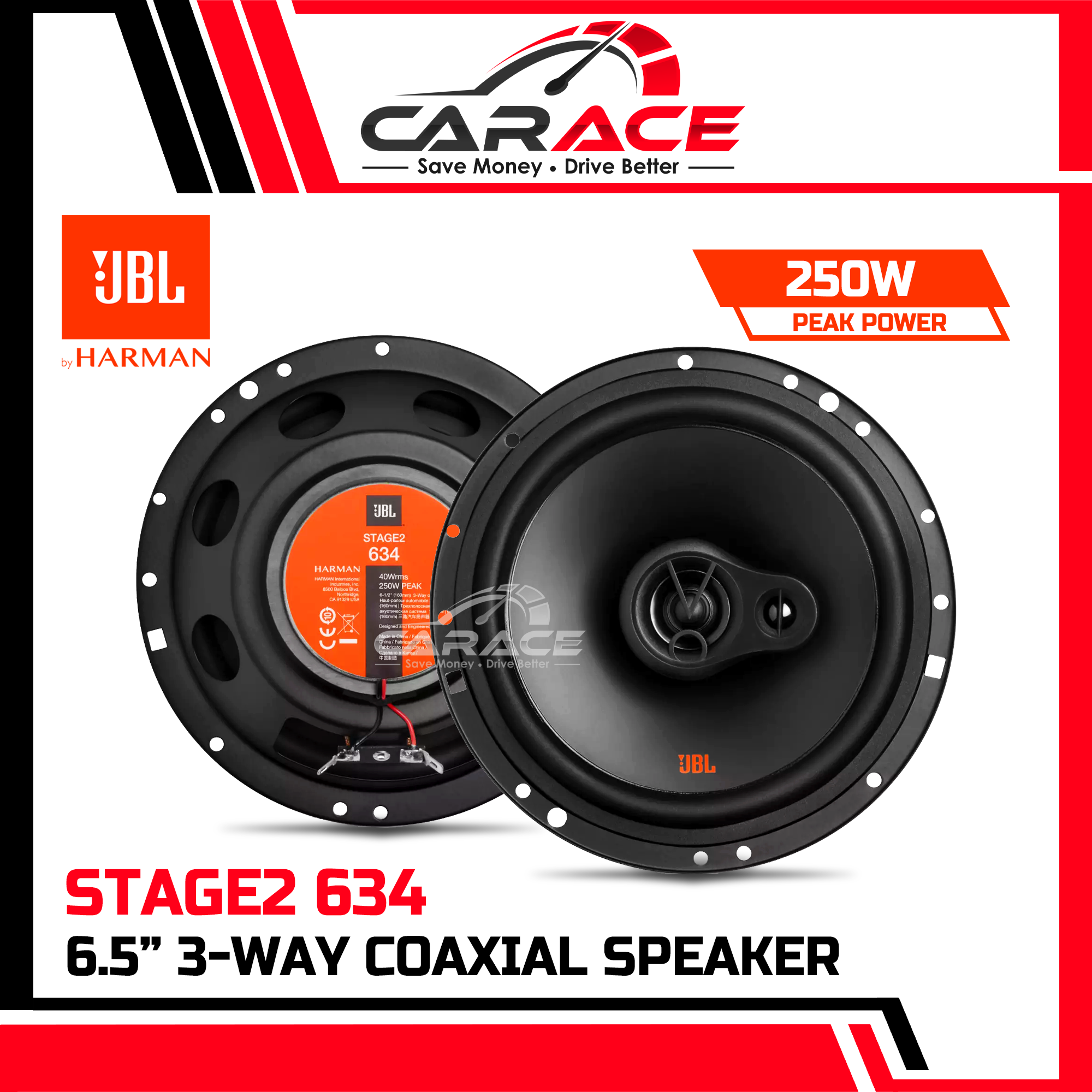 JBL Stage2 634 3-Way Coaxial Speaker 250W CARACE Original