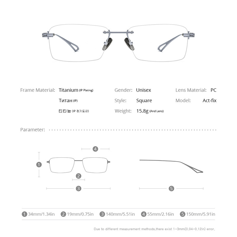 FONEX Titanium Glasses Frame Men New Rimless Square Matte Eyeglasses Optical Frame Eyewear Act-fix
