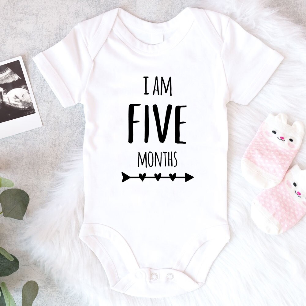 Number 1-12 Print Babygrow Milestones Jumpsuit Newborn Boys Girls