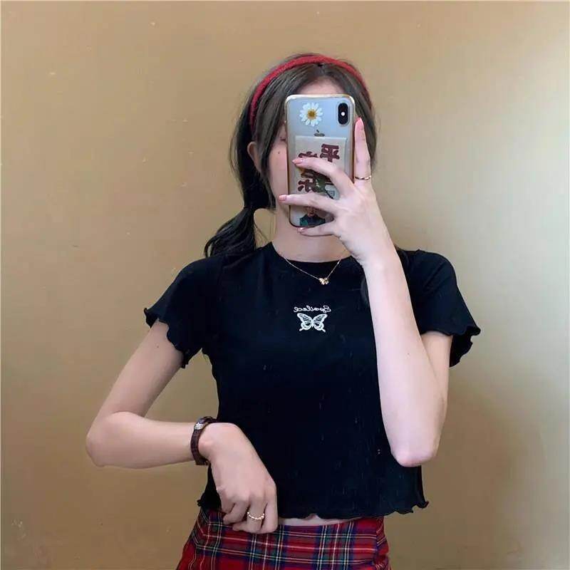 Crop top for women korea cute slim short sleeve tshirt